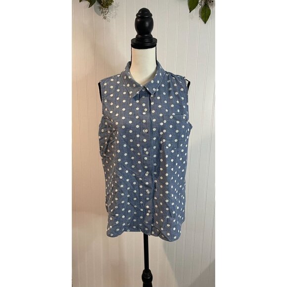 Tommy Hilfiger Womens Polka Dot Sleeveless Button-Down Shirt L/G - Picture 5 of 14